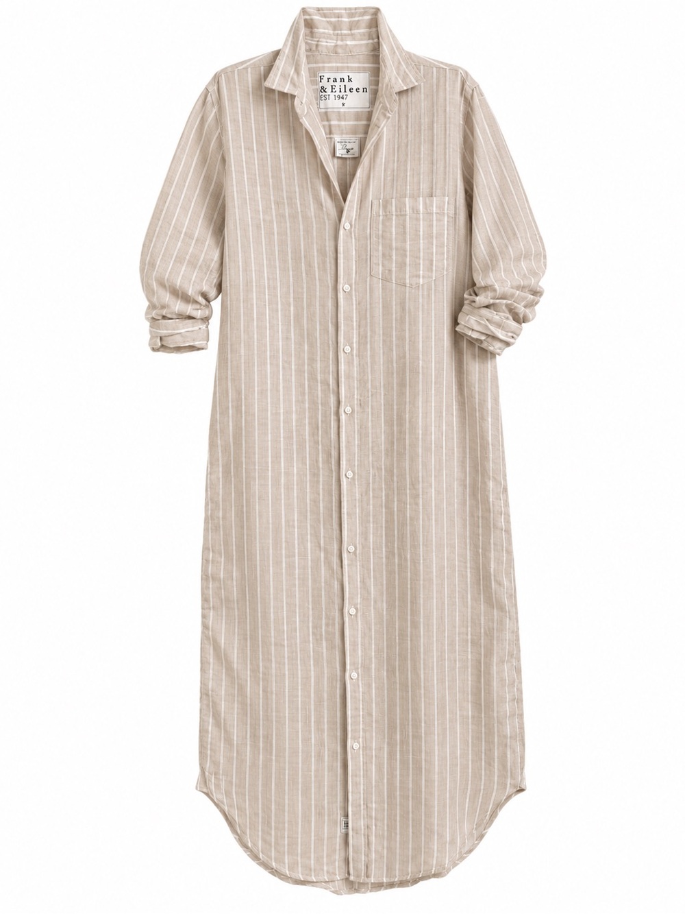 Frank & Eileen 100% Linen Rory Sand Stripe Midi Dress Small